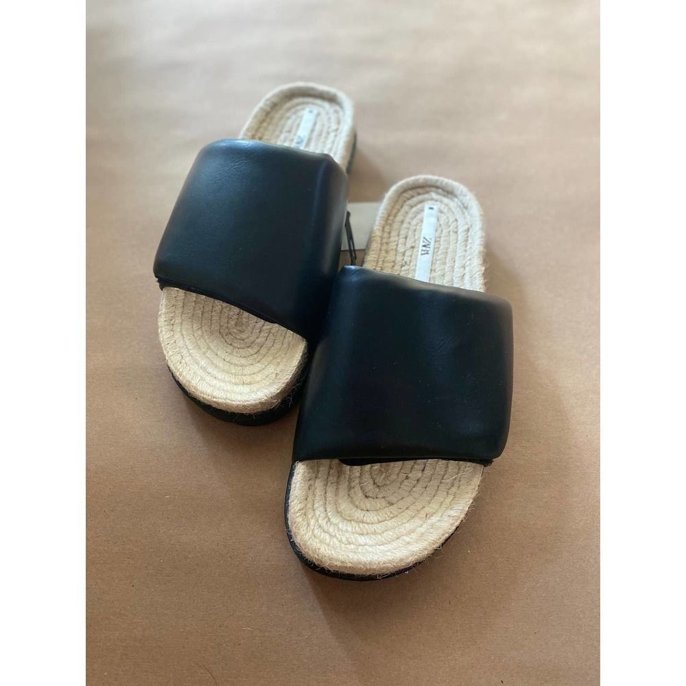 Zara Casual Jute Quilted Sandals Black - Picture 3 of 5